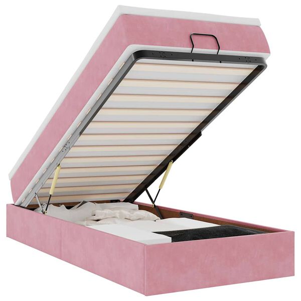 vidaXL Ottoman s&auml;ngram med madrass rosa 90x190 cm sammet