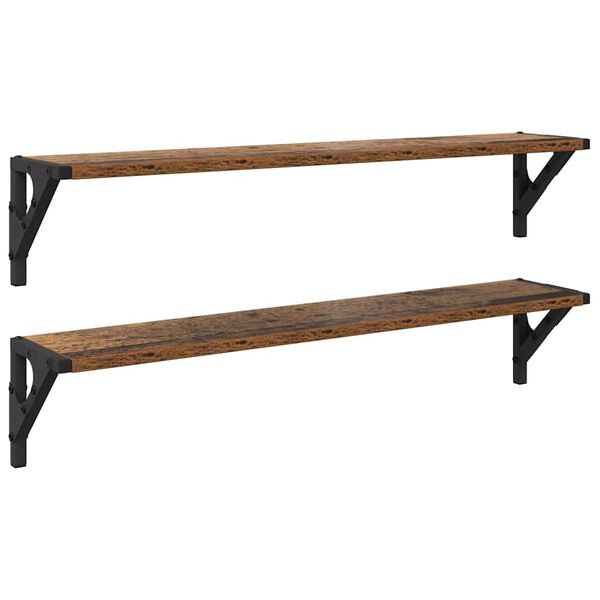 vidaXL V&auml;gg hyllor 2 pcs Gammalt tr&auml; 80 x 15 x 15,5 cm Konstruerat tr&auml;