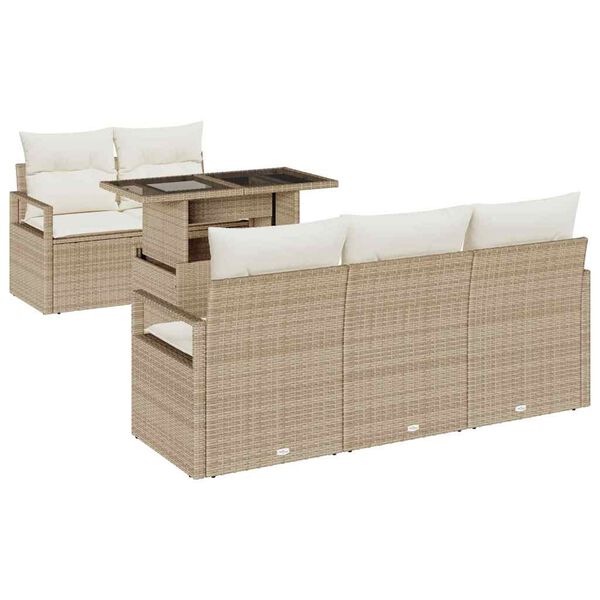 vidaXL Tr&auml;dg&aring;rdsoffset med kudde med lagring 6 pcs Beige Poly rattan