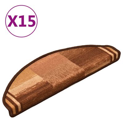 vidaXL Trappstegsmattor självhäftande 15 st brun 65x21x4 cm
