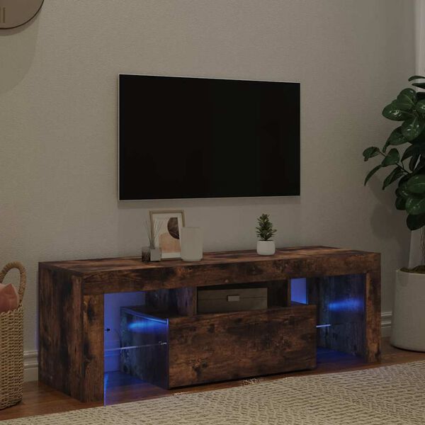 vidaXL Tv-b&auml;nk med LED-belysning r&ouml;kf&auml;rgad ek 120x35x40 cm