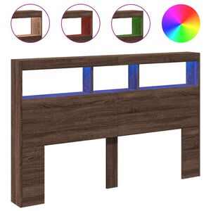 vidaXL S&auml;nggavel med LED brun ek 160x17x102 cm