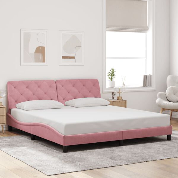 vidaXL Bed Frame with LED without Mattress Pink 180x200 cm Velvet