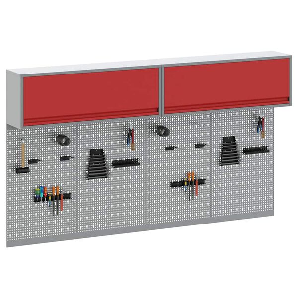 vidaXL Verktygssk&aring;p och pegboard-set 6 pcs R&ouml;d 200 x 25 x 115 cm St&aring;l