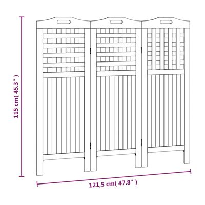 vidaXL Rumsavdelare 3 paneler 121,5x2x115 cm massivt akaciaträ