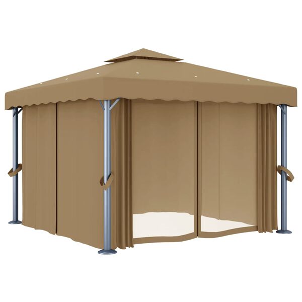 vidaXL Paviljong med draperi 3x3 m taupe aluminium