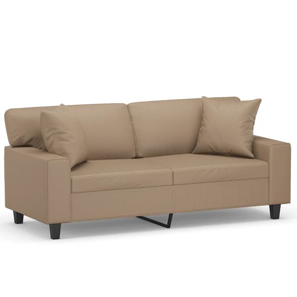 vidaXL 2-sits soffa med prydnadskuddar cappuccino 140 cm konstl&auml;der
