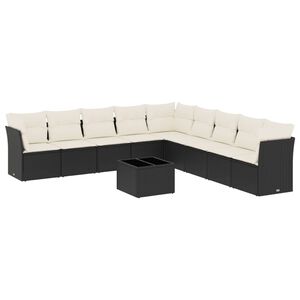 vidaXL Loungegrupp 10 delar med svarta dynor konstrotting