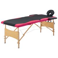 vidaXL Hopfällbar massagebänk 2 sektioner trä svart och rosa