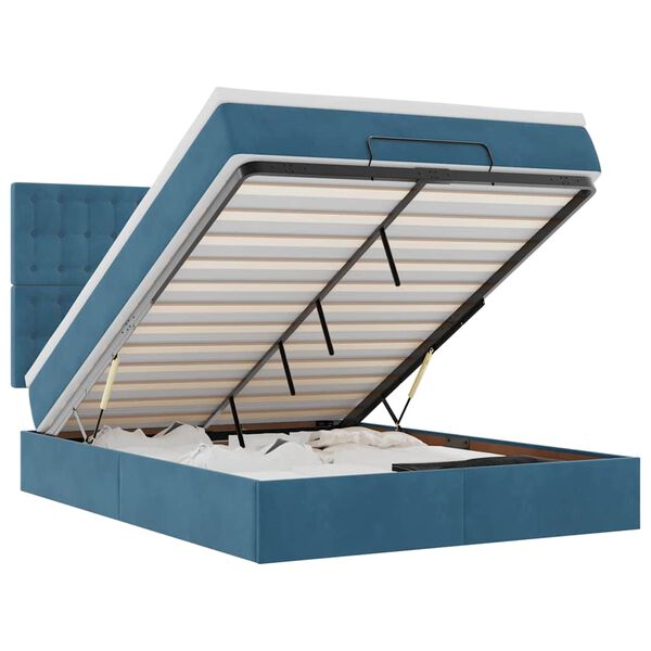 vidaXL Ottoman s&auml;ngram med madrasser m&ouml;rkbl&aring; 140x190 cm sammet