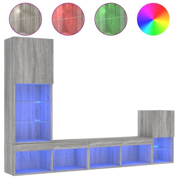 vidaXL Tv-b&auml;nk 4 delar LED gr&aring; sonoma konstruerat tr&auml;