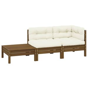 vidaXL Loungegrupp med gr&auml;ddvita dynor 3 delar massiv furu