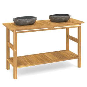 vidaXL Handfatsb&auml;nk med handfat i flodsten massiv teak