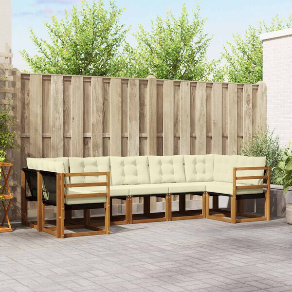 vidaXL Utomhussoffset med kudde 7 pcs Naturlig och svart