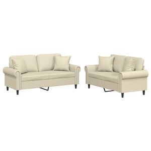 vidaXL Soffgrupp med kuddar 2 delar gr&auml;ddvit konstl&auml;der