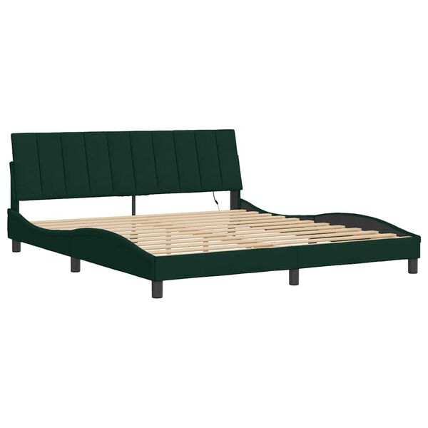 vidaXL Bed Frame with LED without Mattress "Hanko" Dark Green 180x200 cm Velvet