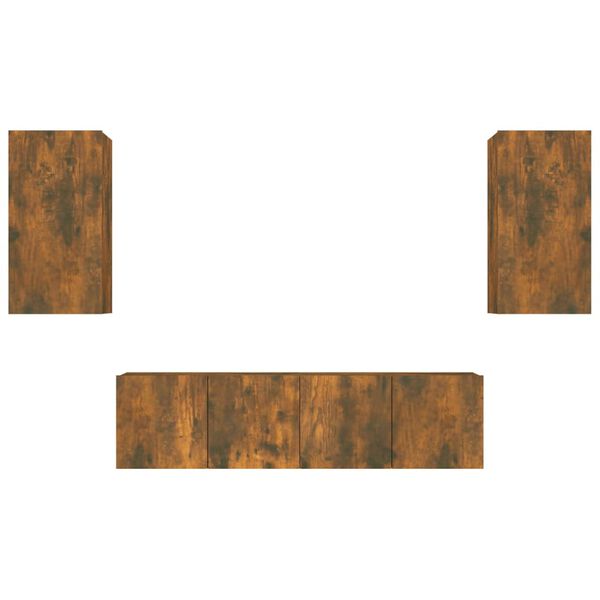 vidaXL Tv-sk&aring;p 4 delar R&ouml;kf&auml;rgad ek konstruerat tr&auml;