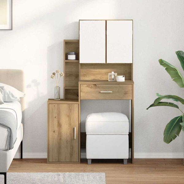 vidaXL Smyckebord med l&aring;da Artisan Ek 80 x 35 x 132 cm Konstruerat tr&auml;