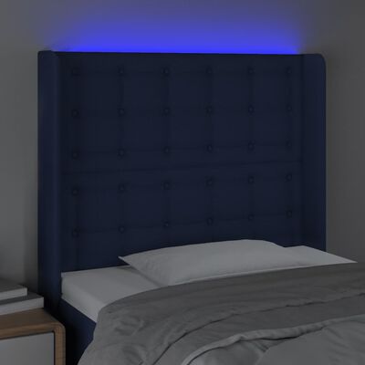 vidaXL Sänggavel LED blå 83x16x118/128 cm tyg