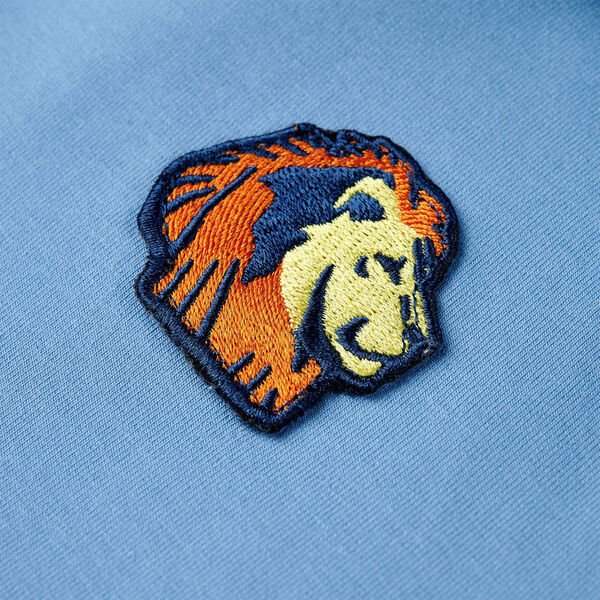 Barnhoodie bl&aring; och mjuk gul 116