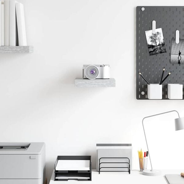 vidaXL Sv&auml;vande v&auml;gghylla betonggr&aring; 23x23,5x3,8 cm MDF