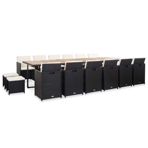 vidaXL Matgrupp f&ouml;r tr&auml;dg&aring;rden med dynor 17 delar konstrotting svart