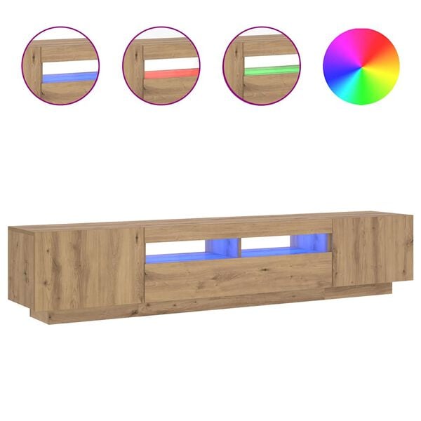 vidaXL TV-b&auml;nk med LED-lampor artisan ek 200x35x40 cm konstruerat tr&auml;