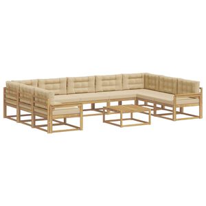 vidaXL Utomhussoffset med kudde 10 pcs Vit och Beige
