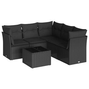 vidaXL Loungegrupp med dynor 6 delar svart konstrotting