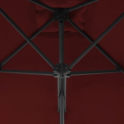 vidaXL Trädgårdsparasoll med stålstång vinröd 250x250x230 cm