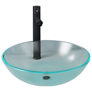vidaXL Handfat med kran och tryckavlopp frostat h&auml;rdat glas