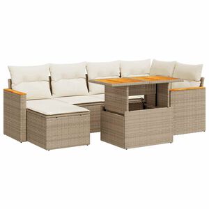 vidaXL Tr&auml;dg&aring;rdssoffset med dynor 7 delar beige konstrotting akaciatr&auml;