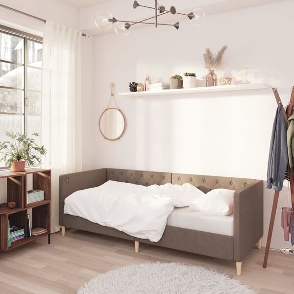 vidaXL Dagb&auml;dd med madrass USB taupe tyg 90x200 cm