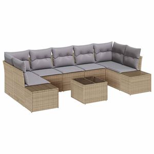 vidaXL Tr&auml;dg&aring;rdsoffset med kudde 8 pcs Beige och Gr&aring; konstrotting