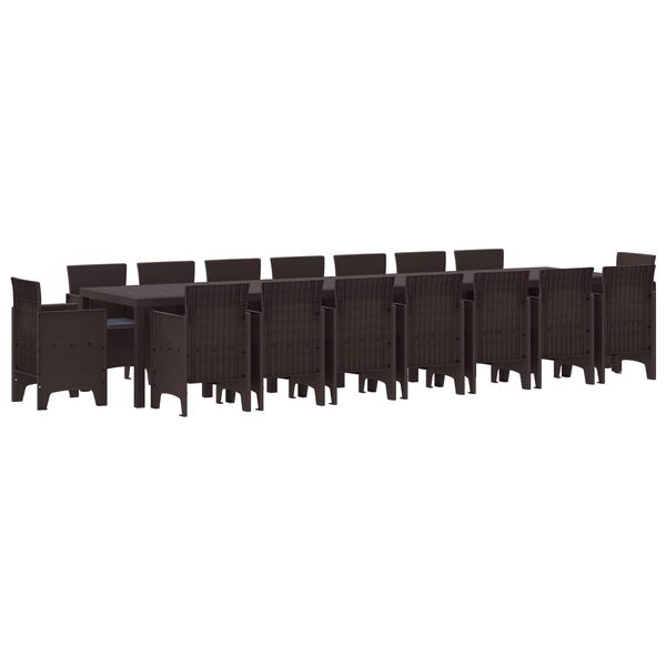 vidaXL Tr&auml;dg&aring;rds matsalsset med Kuddar med kudde 17 pcs Brun PP