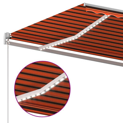 vidaXL Automatisk markis med vindsensor & LED 4,5x3 m orange/brun