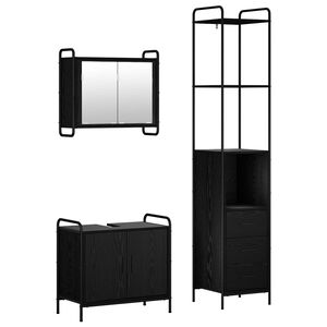 vidaXL Badrumssk&aring;psset 3 st Svart ek 40 x 36 x 200,5 cm