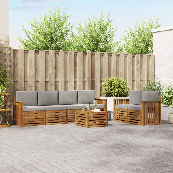 vidaXL Soffgrupper 7 pcs Naturlig och Ljus Gr&aring; Massivt Akaciatr&auml;