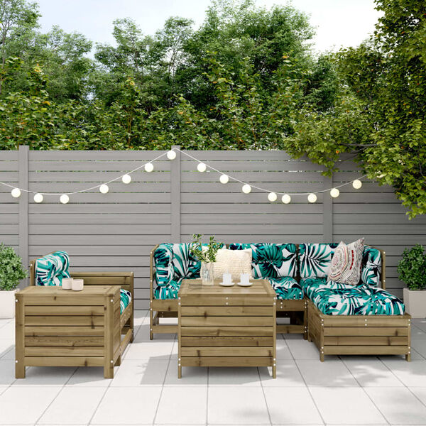 vidaXL Soffgrupp f&ouml;r tr&auml;dg&aring;rden 7 delar impregnerad furu