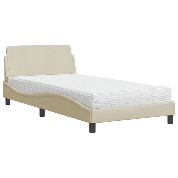 vidaXL Bed with Mattress "Dover" Cream 100x200 cm Fabric