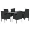 vidaXL Matgrupp för trädgården med dynor 7 delar svart konstrotting