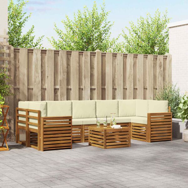 vidaXL Soffgrupper 8 pcs Naturlig och Gr&auml;dde Massivt Akaciatr&auml;