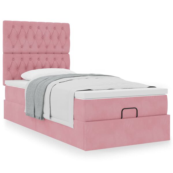 vidaXL Ottoman sängram med madrasser rosa 90x200 cm sammet