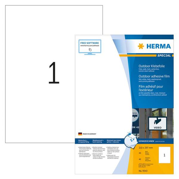 HERMA Utomhusetiketter v&auml;derbest&auml;ndiga A4 210x297 mm 40 ark vit