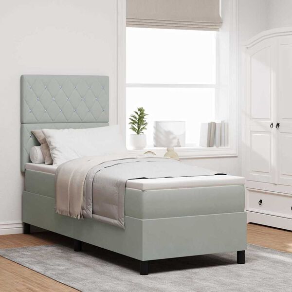 vidaXL B&auml;ddfj&auml;der med madrass med huvudgavel Ljusgr&aring; 80 x 200 cm tyg