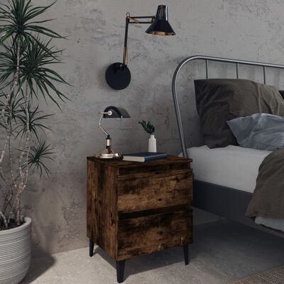 vidaXL Sängbord med ben i metall rökfärgad ek 40x35x50 cm
