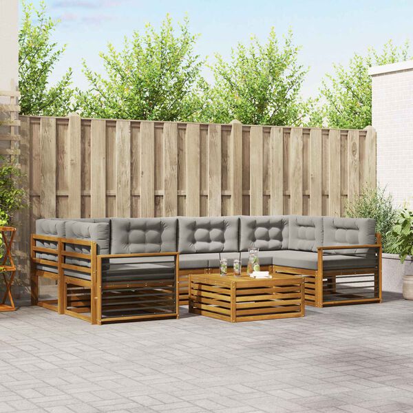 vidaXL Utomhussoffset med kudde 7 pcs Naturlig och Ljus Gr&aring;