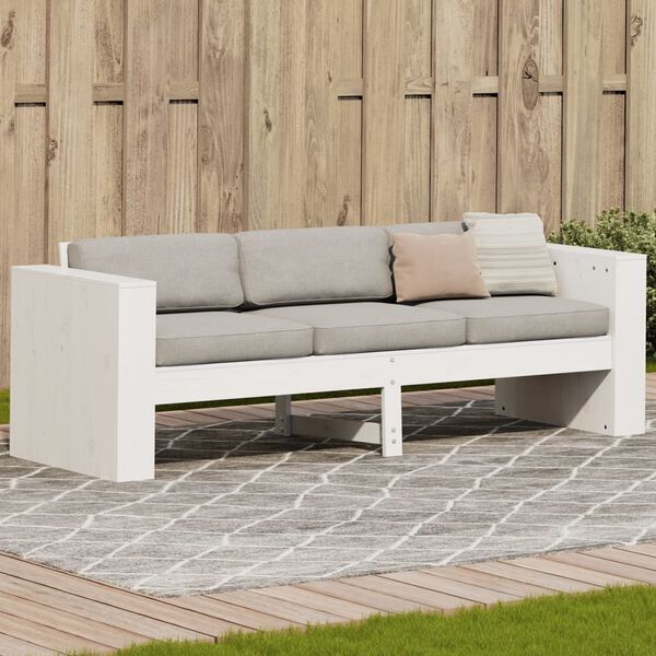 vidaXL Tr&auml;dg&aring;rdssoffa 3-sits vit 189x60x62 cm massiv furu