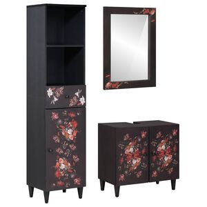 vidaXL Badrumssk&aring;psset med l&aring;da V&auml;ggmonterad 3 pcs Massivt mangotr&auml;