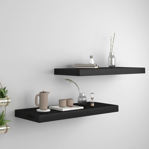 vidaXL Sv&auml;vande v&auml;gghyllor 2 st svart 60x23,5x3,8 cm MDF